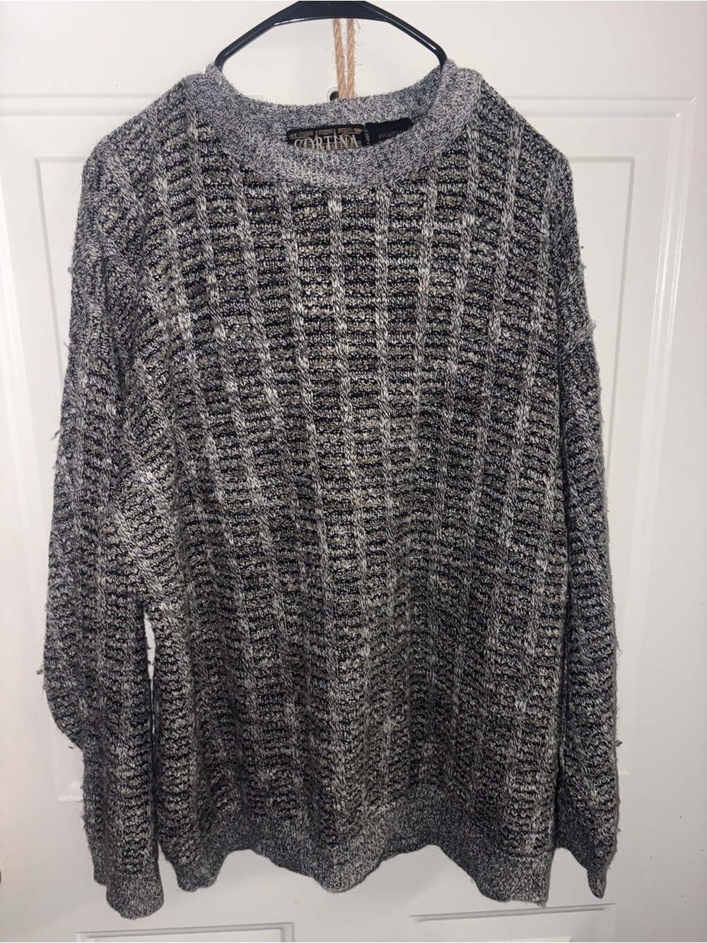 VTG Cortina Italia Large Gray Marled Textured Knit Sweater Wool Made in Italy